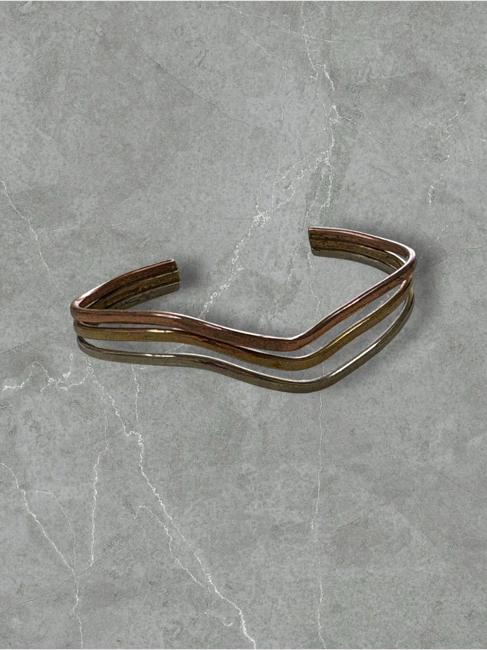 Sergio Lub Copper, Brass, and Silver Wave Cuff Bracelet - Adjustable